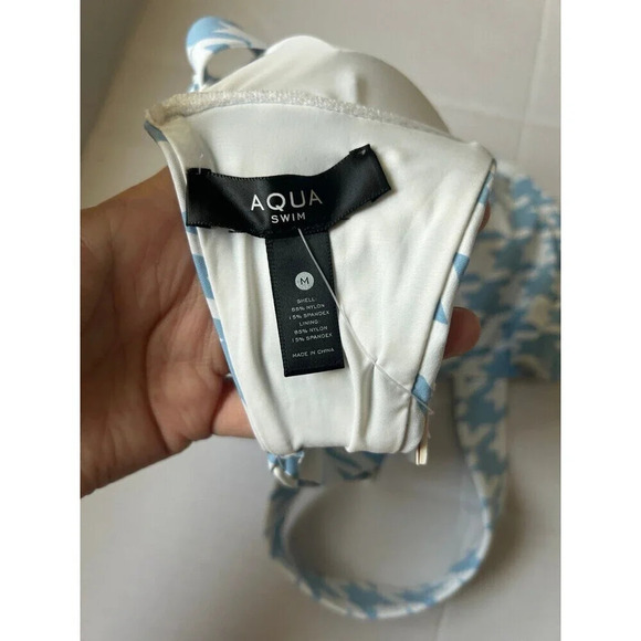 Aqua Swim Bikini Swimsuit Top Blue & White size Medium Houndstooth print NWT - Picture 4 of 5